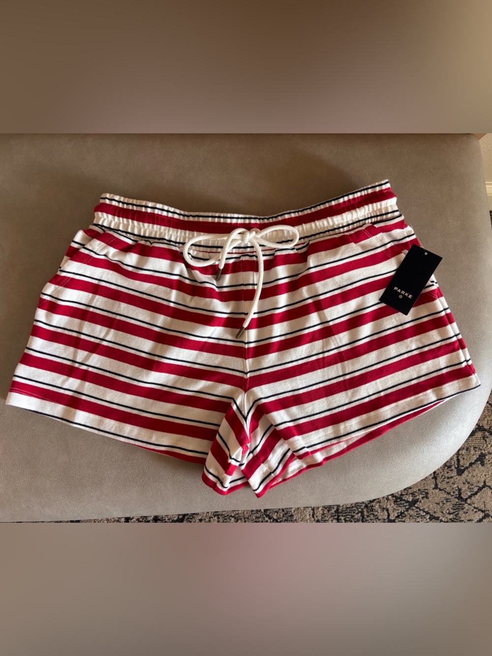 Parke x Target High Rise Drawstring Knit Pull-On Shorts Striped Red Navy White
